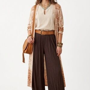 ZARA FLOWY WIDE LEG PANTS BROWN PLEATED RELAXED BOHO MINIMALIST SIZE S